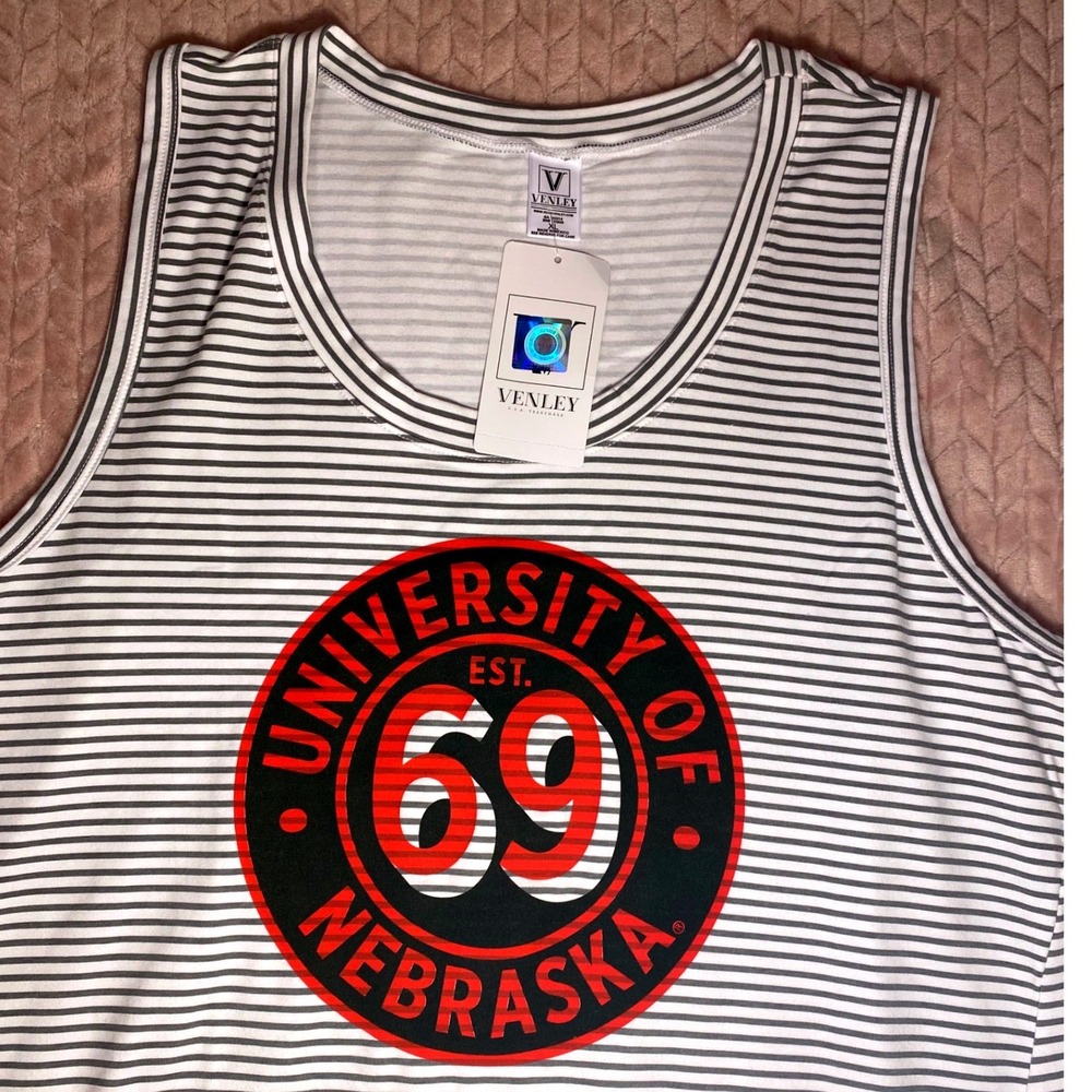 VENLEY University of Nebraska Striped Tank Top XL Cornhuskers NWT stretch casual